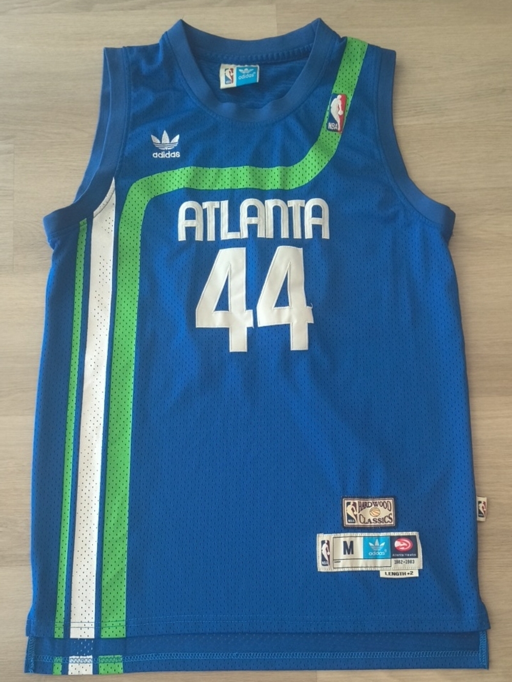 adidas Blue and Green Atlanta Hawks Pistol Pete #44 Hardwood Classics Jersey
